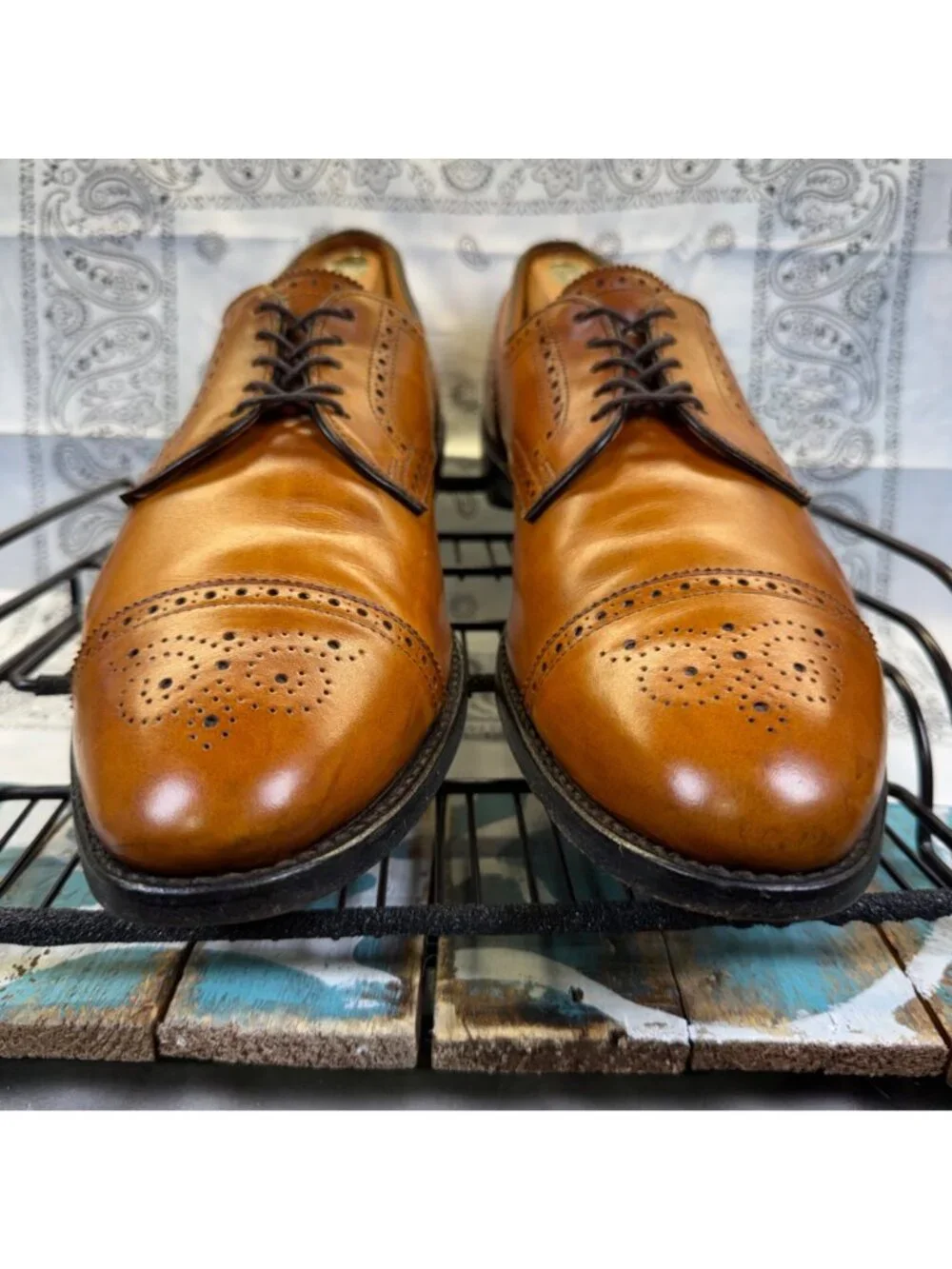 Allen Edmonds Sanford Tan Leather Brogue Oxfords Dress Shoes Size 14A